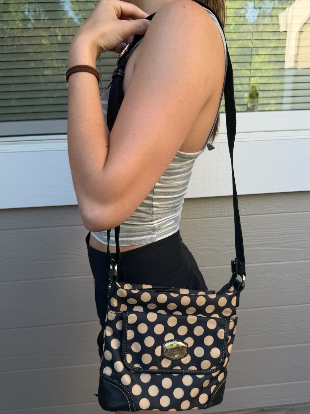Polka Dot Crossbody Shoulder Bag - Black and Cream